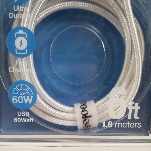 Brookstone 60 Watt Cable Type C to Type C 6 Ft White 1.8 Meters Brand New - Picture 2 of 16